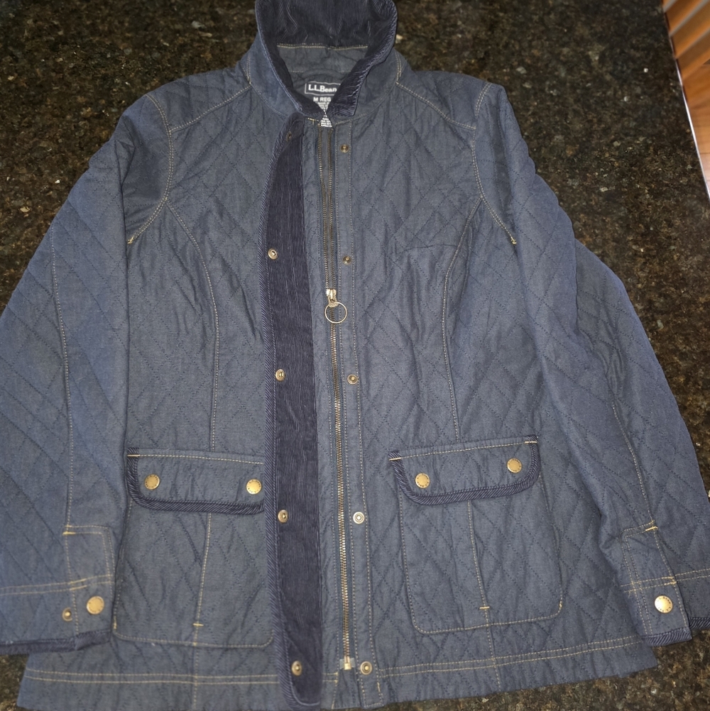 L.L. Bean Navy Quilted Jacket with Gold Accents